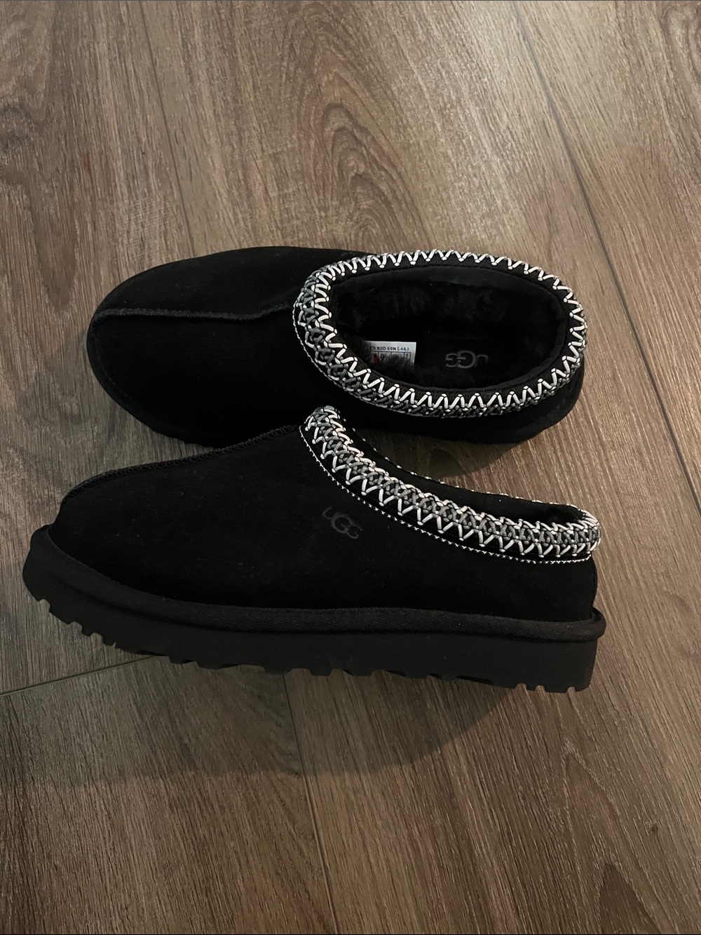 UGG Black Suede Slip-On Mule with Whipstitch Trim
